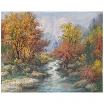 崔昌植《林中的流水》朝鲜油画-L820