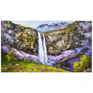 赵俞革《飞瀑》朝鲜油画风景-WZ挑