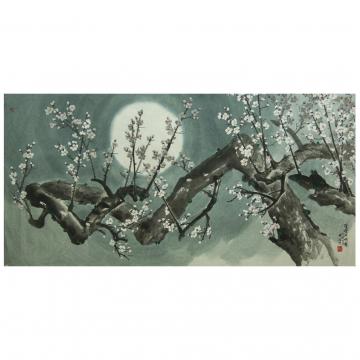 李吉男《月夜梅花》朝鲜国画