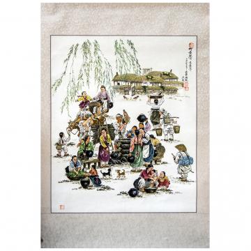 李正燮申玉《夏日井边》朝鲜国画