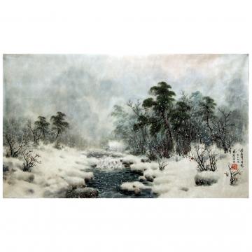 金春田《山村的冬天》朝鲜国画-628xj