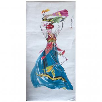 金成民《扇子舞2》朝鲜国画