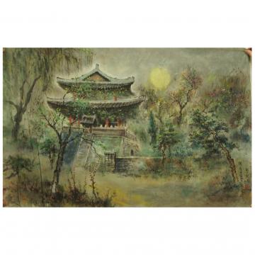 韩熙峰《亭前月色》朝鲜国画