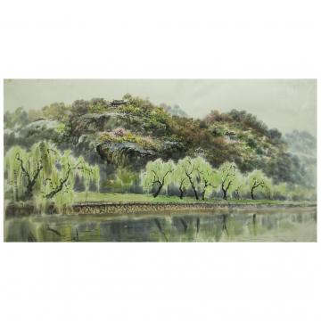 韩熙峰《堤岸柳绿》朝鲜国画