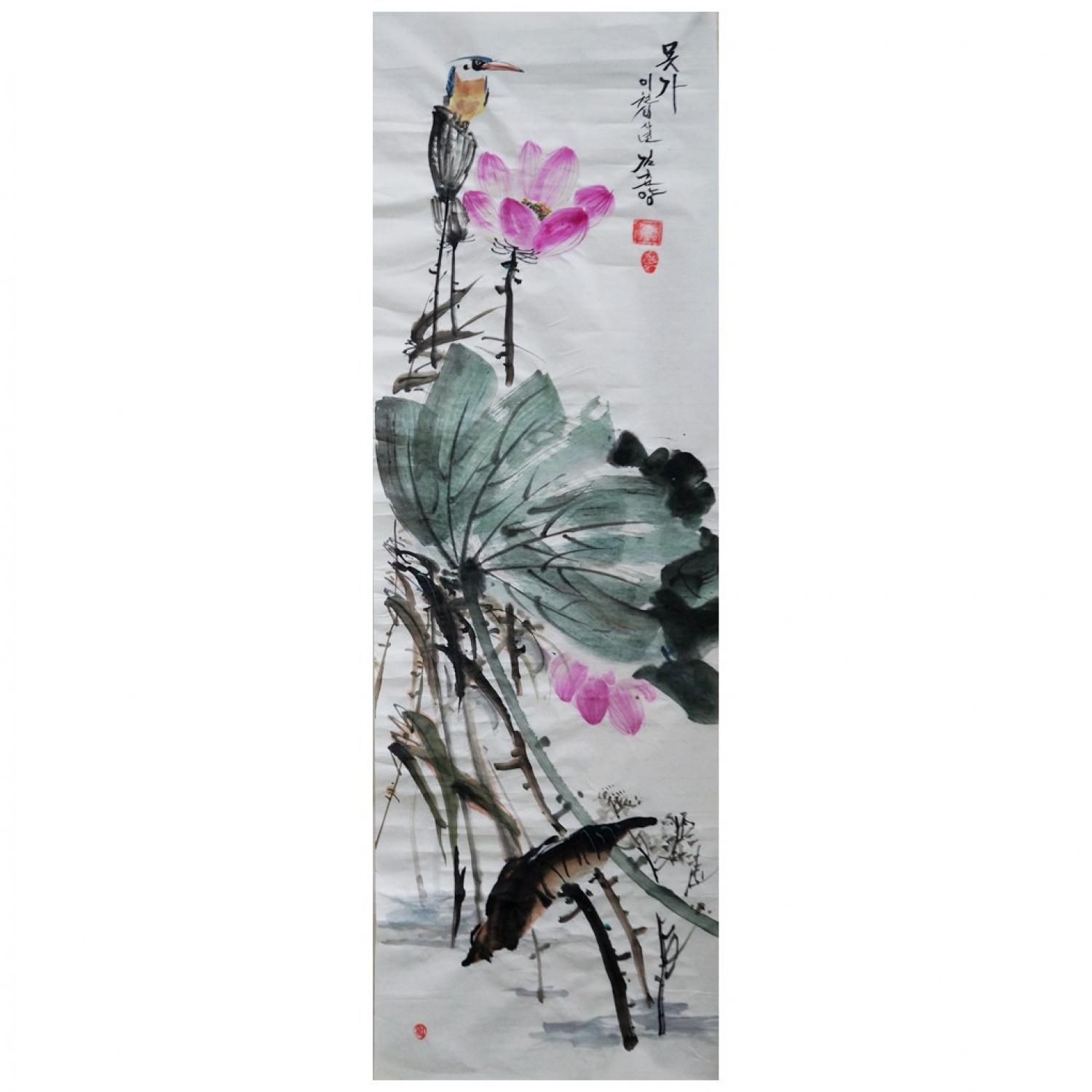 金春阳《莲花》朝鲜国画