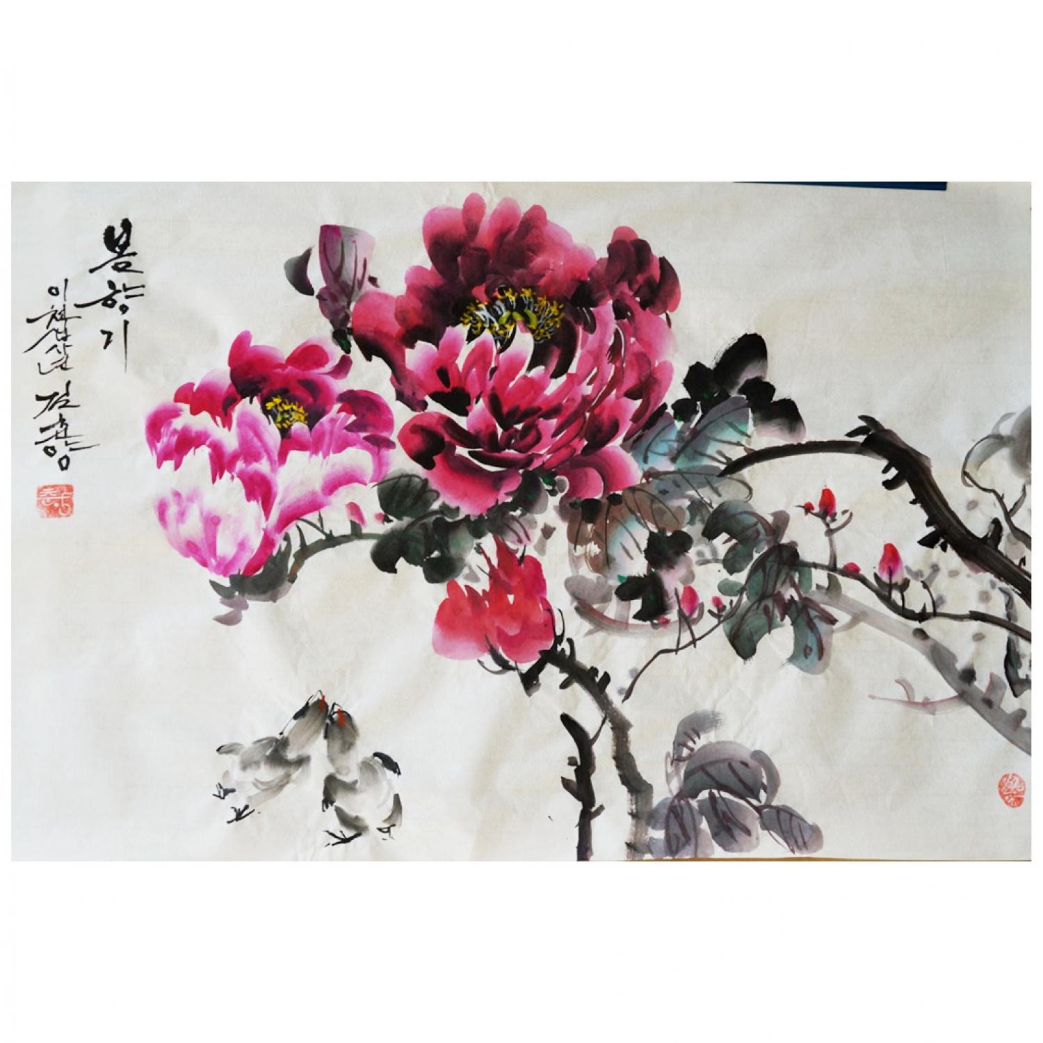 金春阳《春天的气息》朝鲜国画