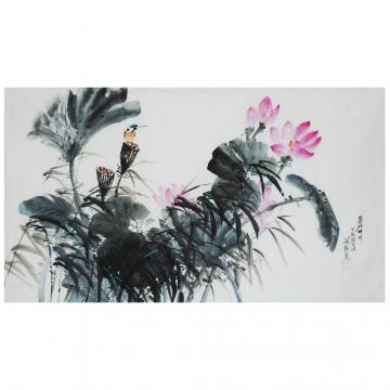 金华天《莲花池塘》朝鲜国画