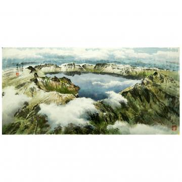 方成姬《天池》朝鲜国画-L927