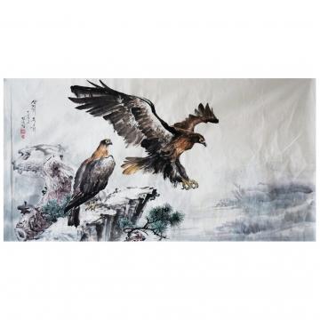 金春阳《山顶外的鹰》朝鲜国画