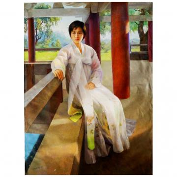 朴振洙《依栏凝水》朝鲜油画