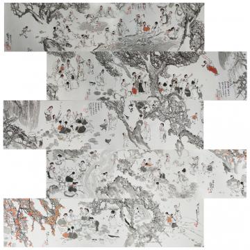 马铁奎《节日里》朝鲜国画手卷