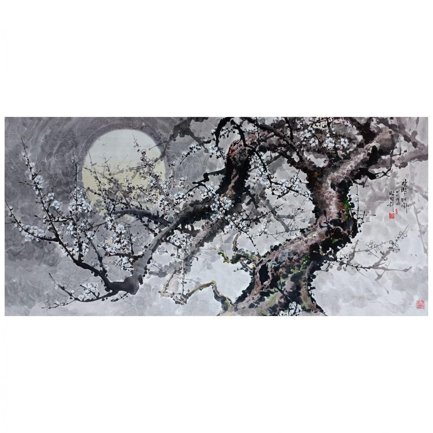 方成姬《月夜梅树》朝鲜国画-L820