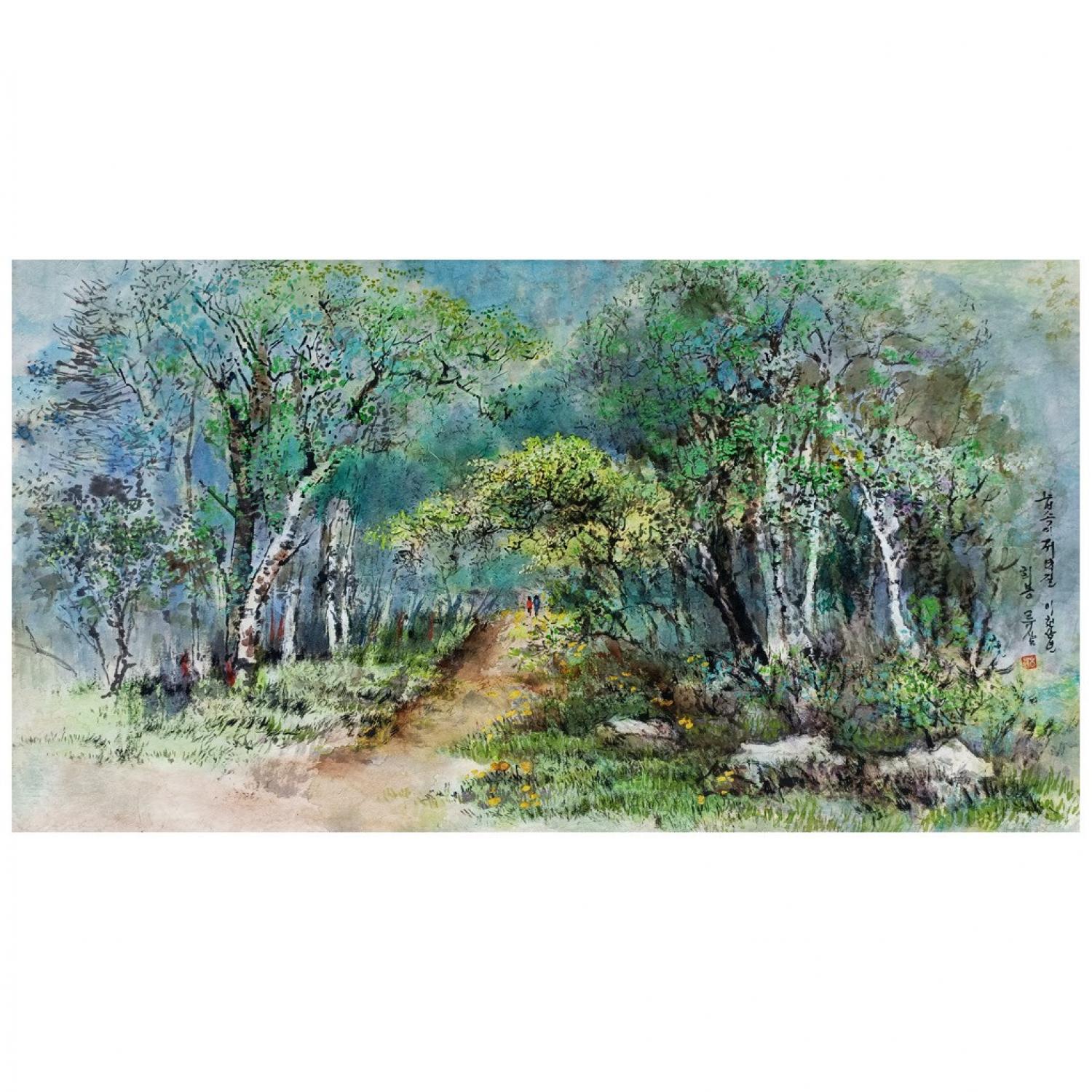 韩熙峰柳三《夜色下的小路》朝鲜国画-L820