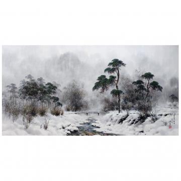 金春田《山村的冬天2》朝鲜国画-628xj