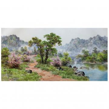 韩熙峰柳三《山村春色》朝鲜国画