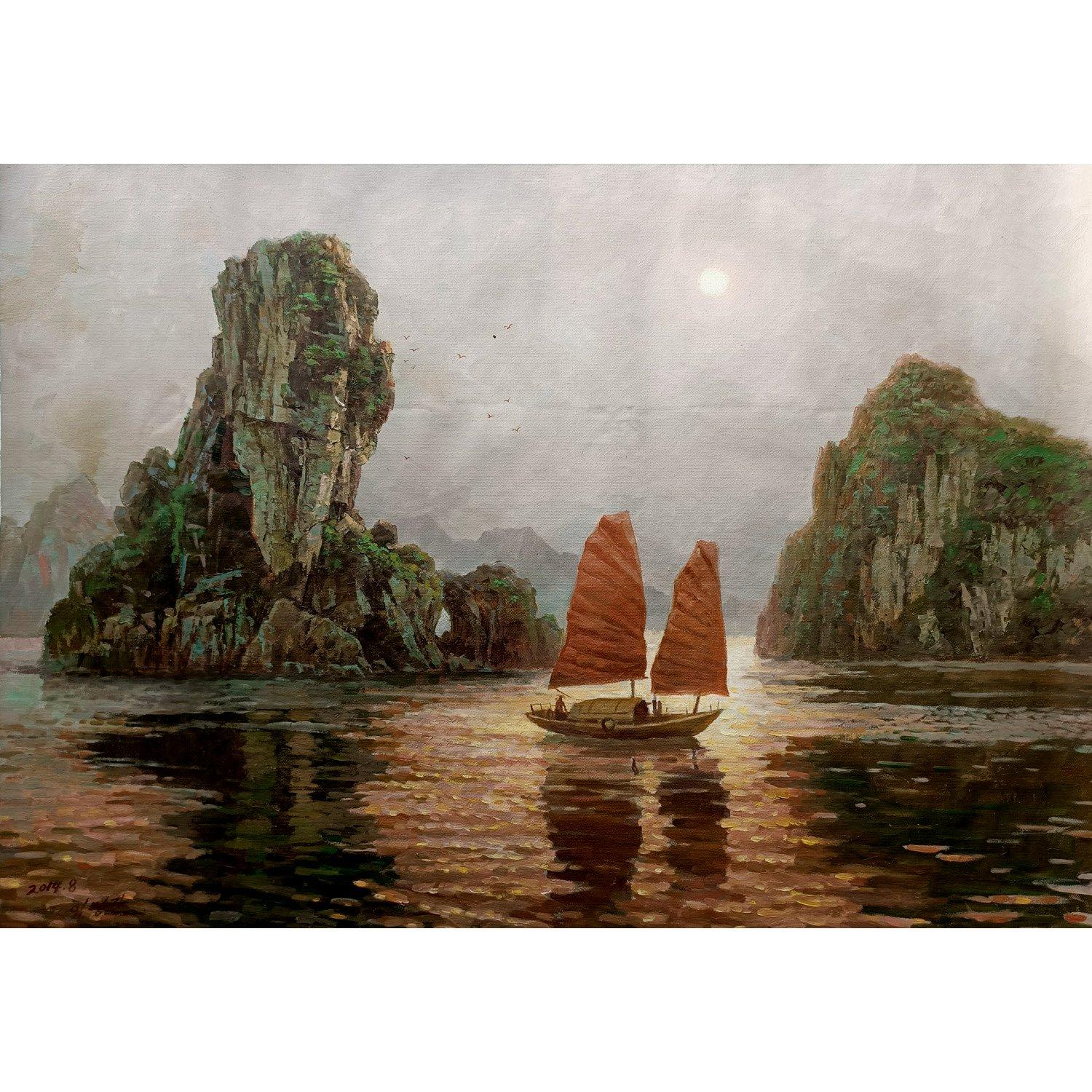 任明吉《帆船》朝鲜油画