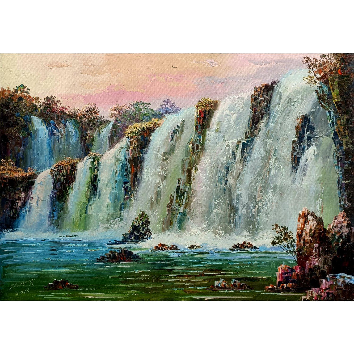 金英男《瀑布》朝鲜油画