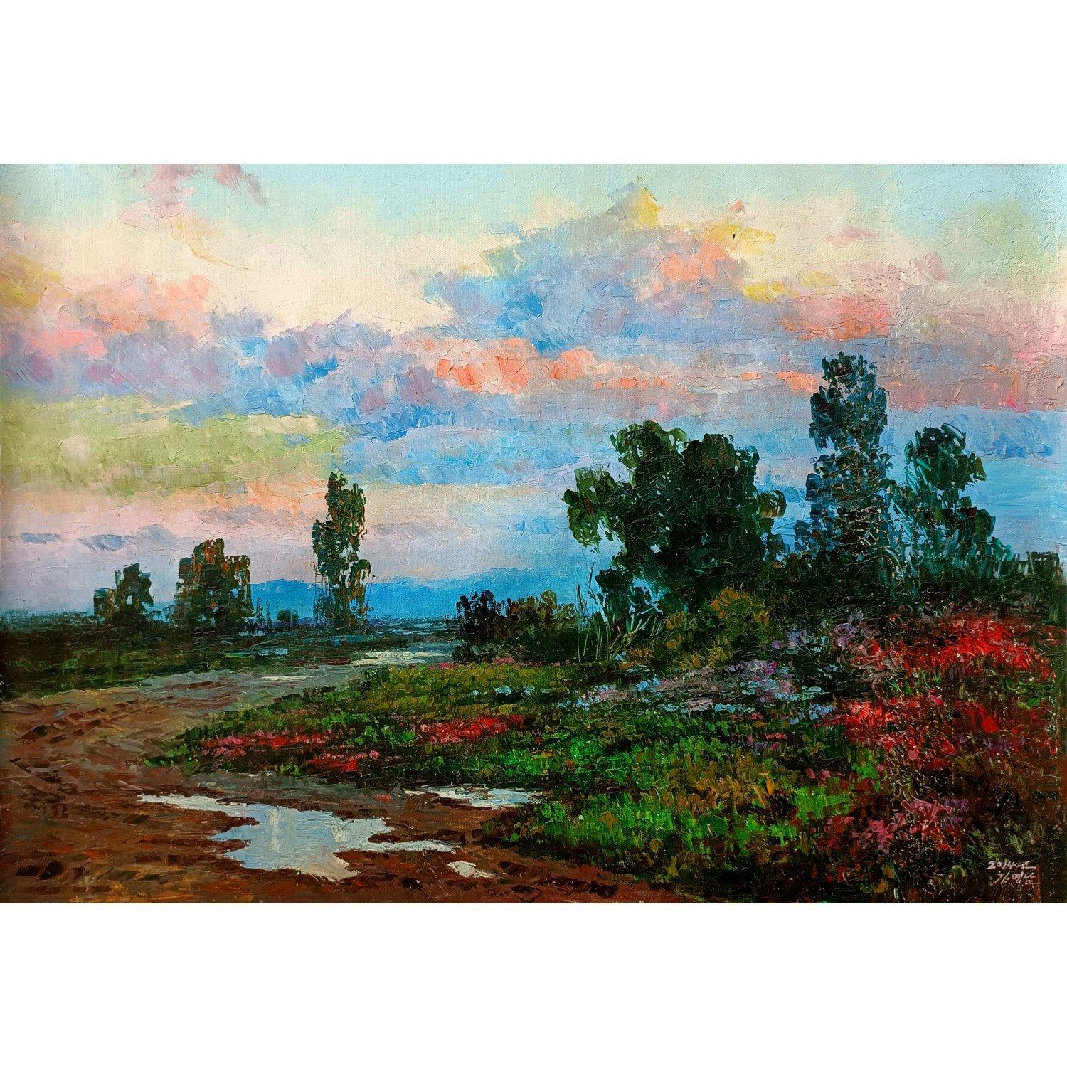 金英男《雨后》朝鲜油画