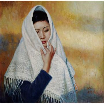 任明吉《戴头巾的女子》朝鲜油画