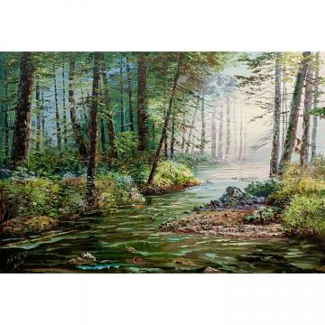 金英男《密林的清晨》朝鲜油画