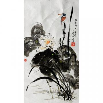 郑英《莲花旁》朝鲜国画