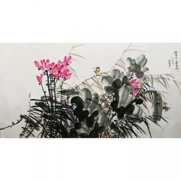 吴永成《莲花池塘》朝鲜国画