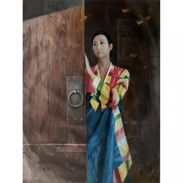金一男《期盼》朝鲜油画
